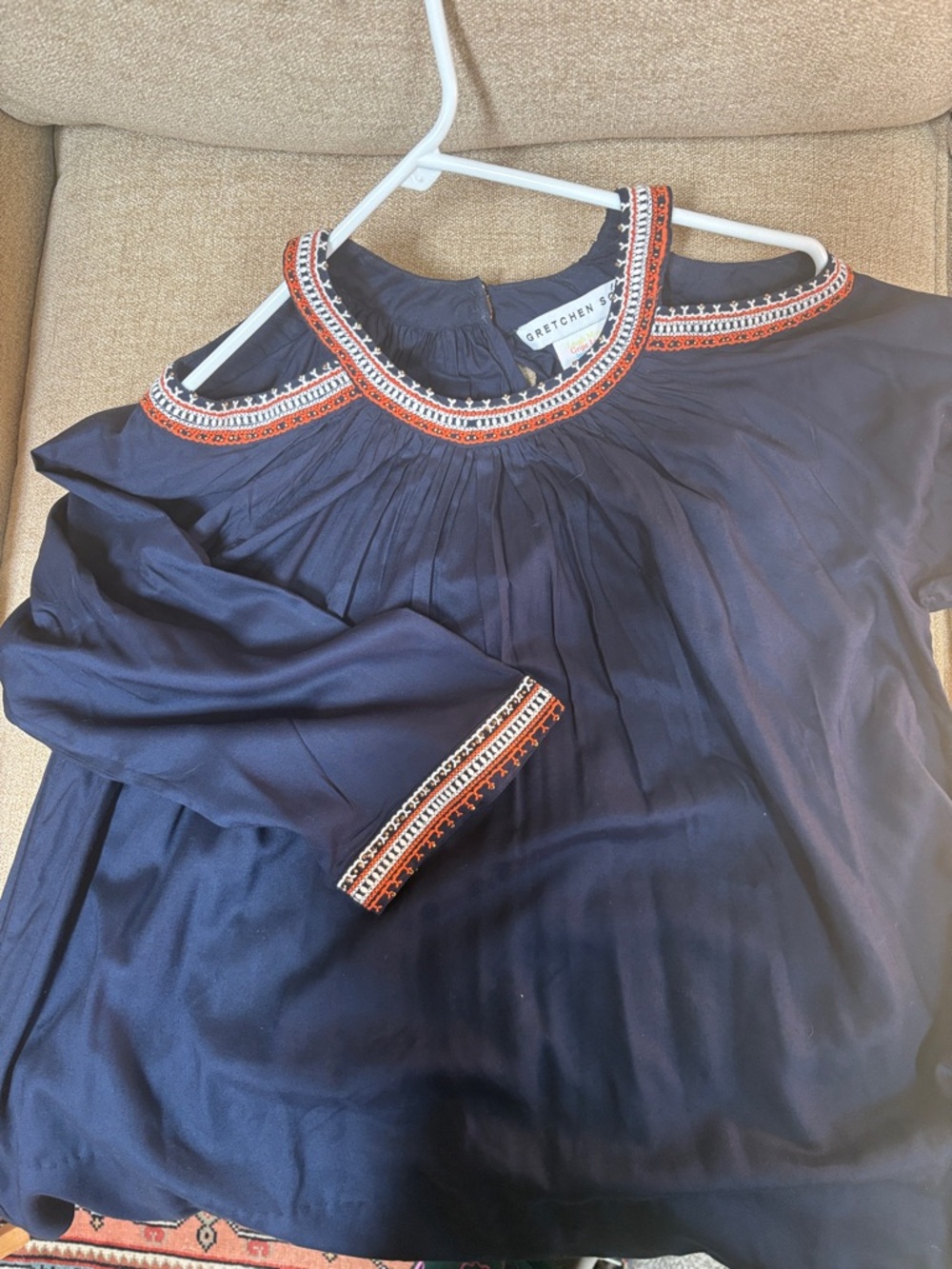 Gretchen Scott Navy Cold-Shoulder Tunic with Embroidered Trim